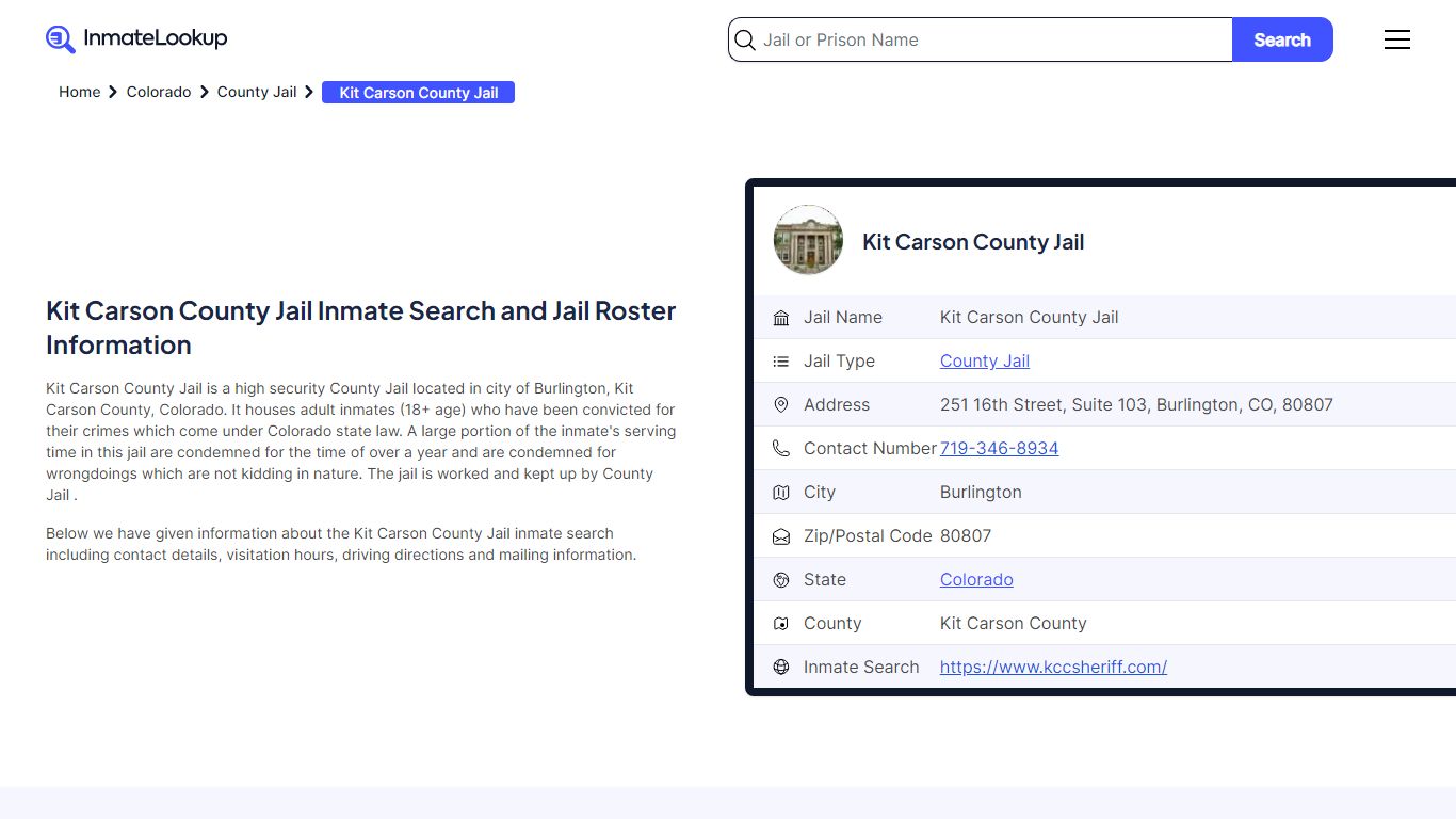 Kit Carson County Jail Inmate Search and Jail Roster Information